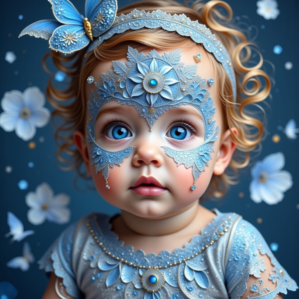 Celestial Baby in Azure Blue Filigree