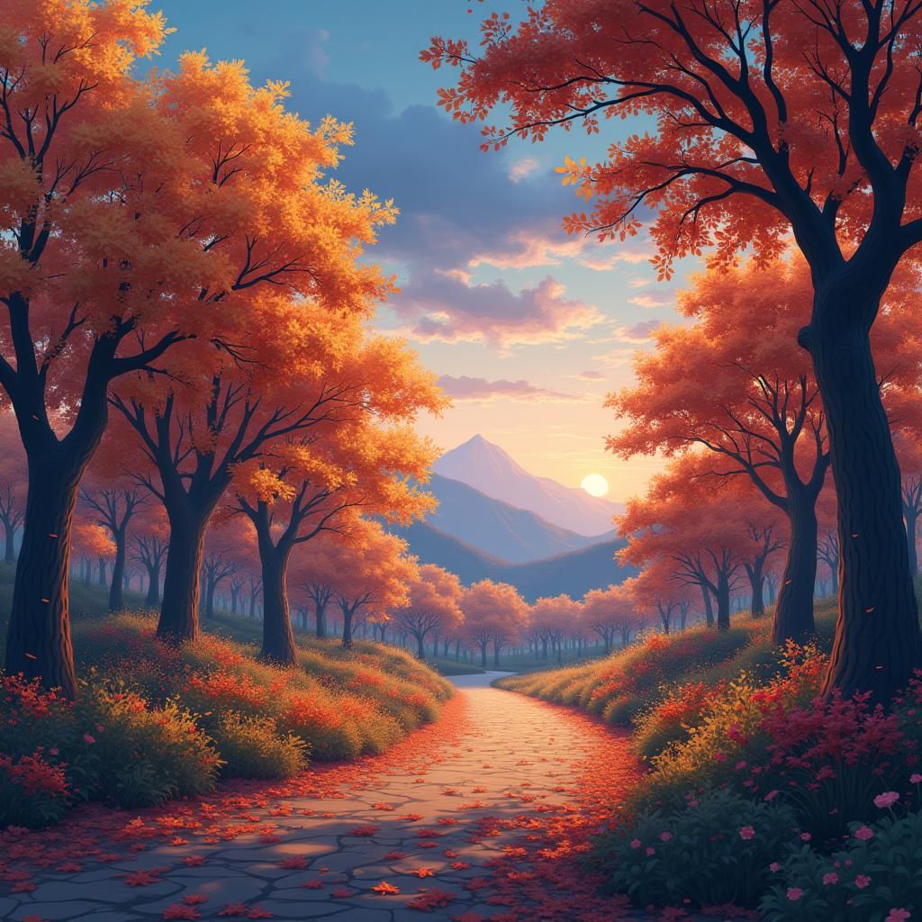 Autumn Landscape in Anime Style at Dusk