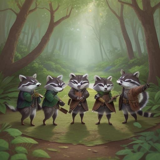 Racoons as Robin Hood and his merry band of Men