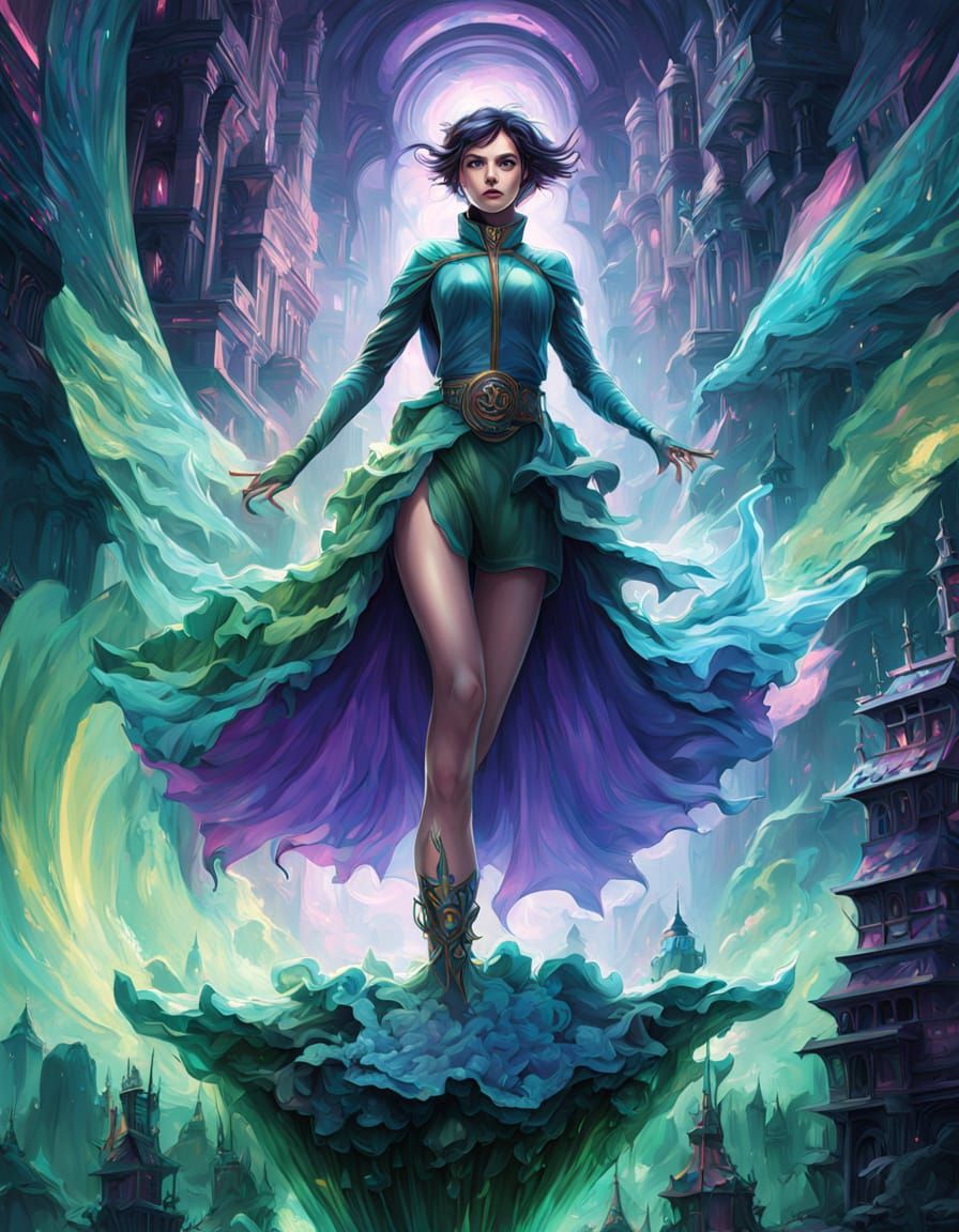 Ethereal Dream Goddess in Vibrant Green Void