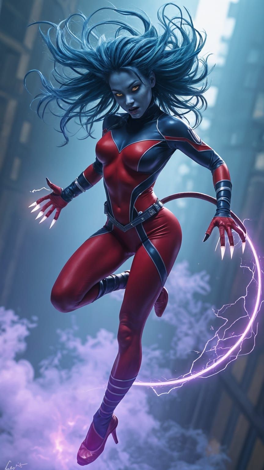 Female Nightcrawler Acrobat in Dramatic Lab Battle