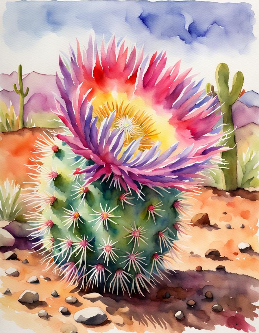 Watercolor Painting of Texas Rainbow Cactus Flower