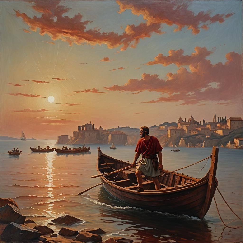 Roman Fisherman at Sea: Oil Painting Masterpiece