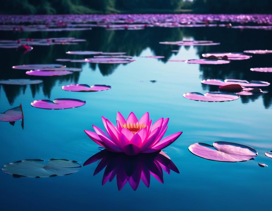 Ethereal Paper Boat on Lake with Water Lilies