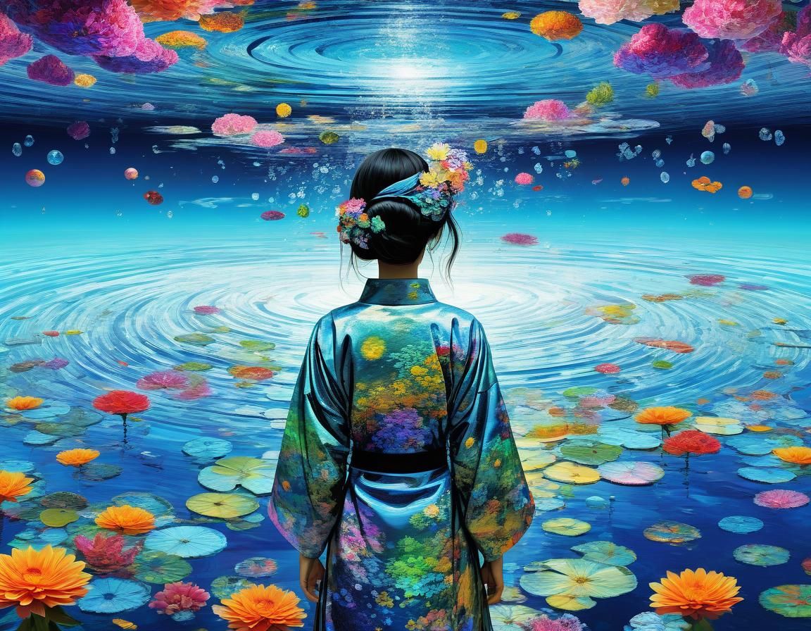 Ethereal Kimono Submerged: Surreal Abstract Art
