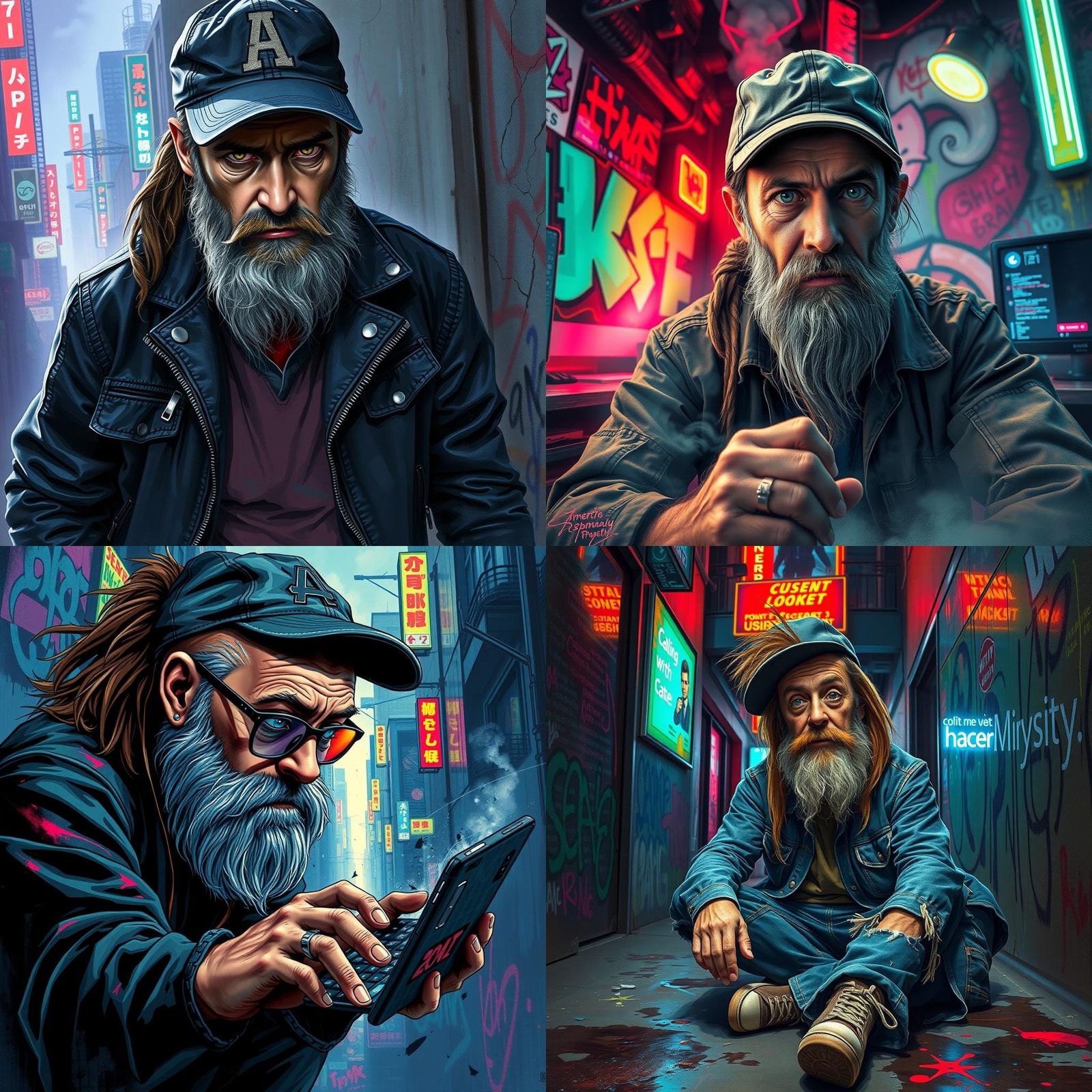 Cyberpunk Hacker Portrait in Graffiti Splash Art Style