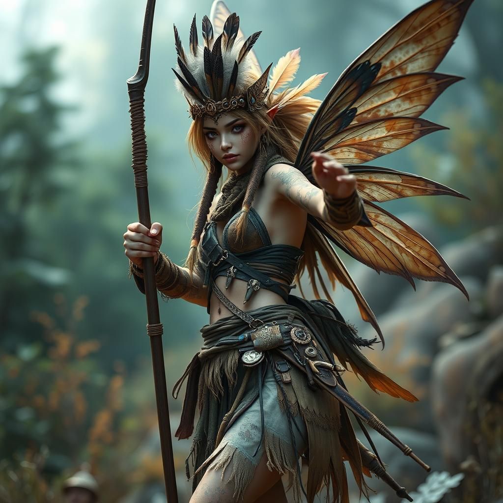 Tribal Fairy Huntress in Norse Fantasy Art