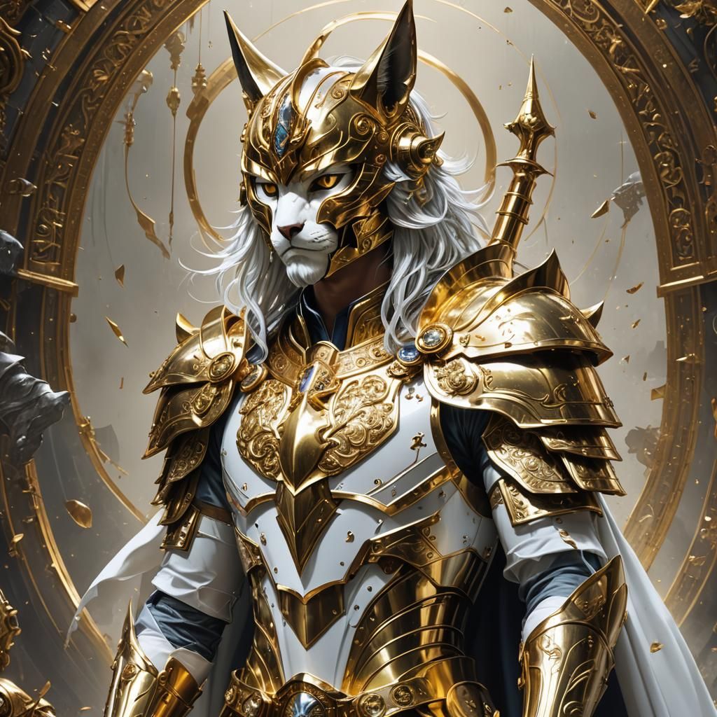 Golden Cat Saint in Shining Armor Digital Art