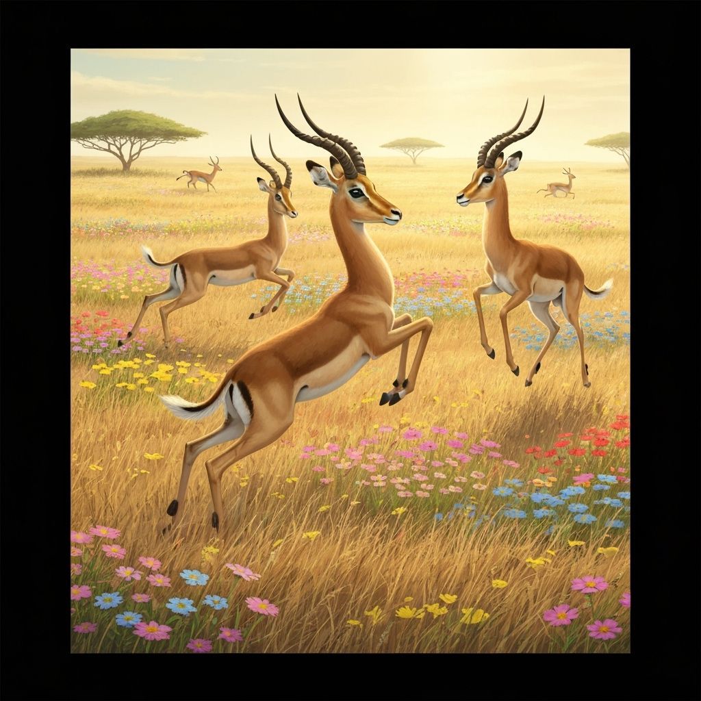 Whimsical Impalas Leaping in a Sunny Savanna