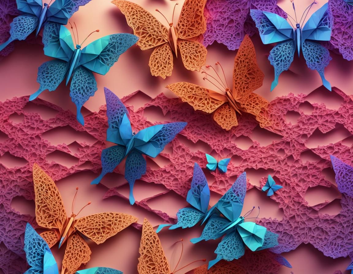 Holographic Origami Butterfly with Geometric Lace