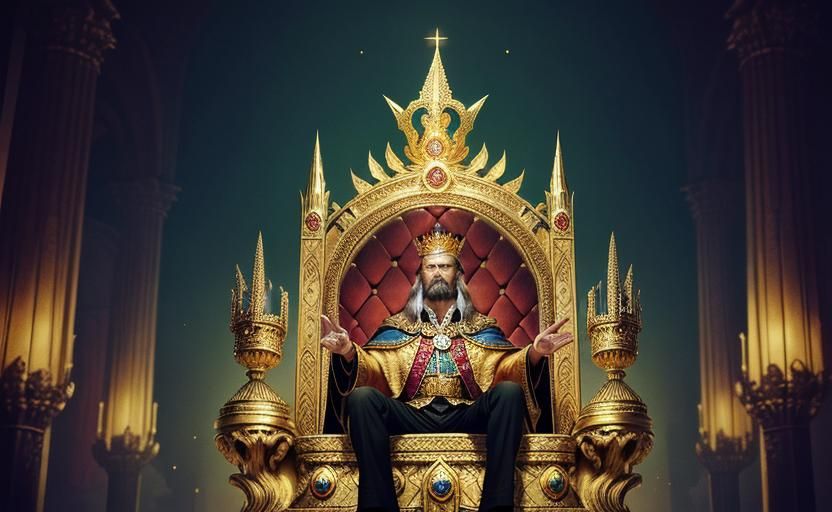 King on Golden Throne in Dark Fantasy Style