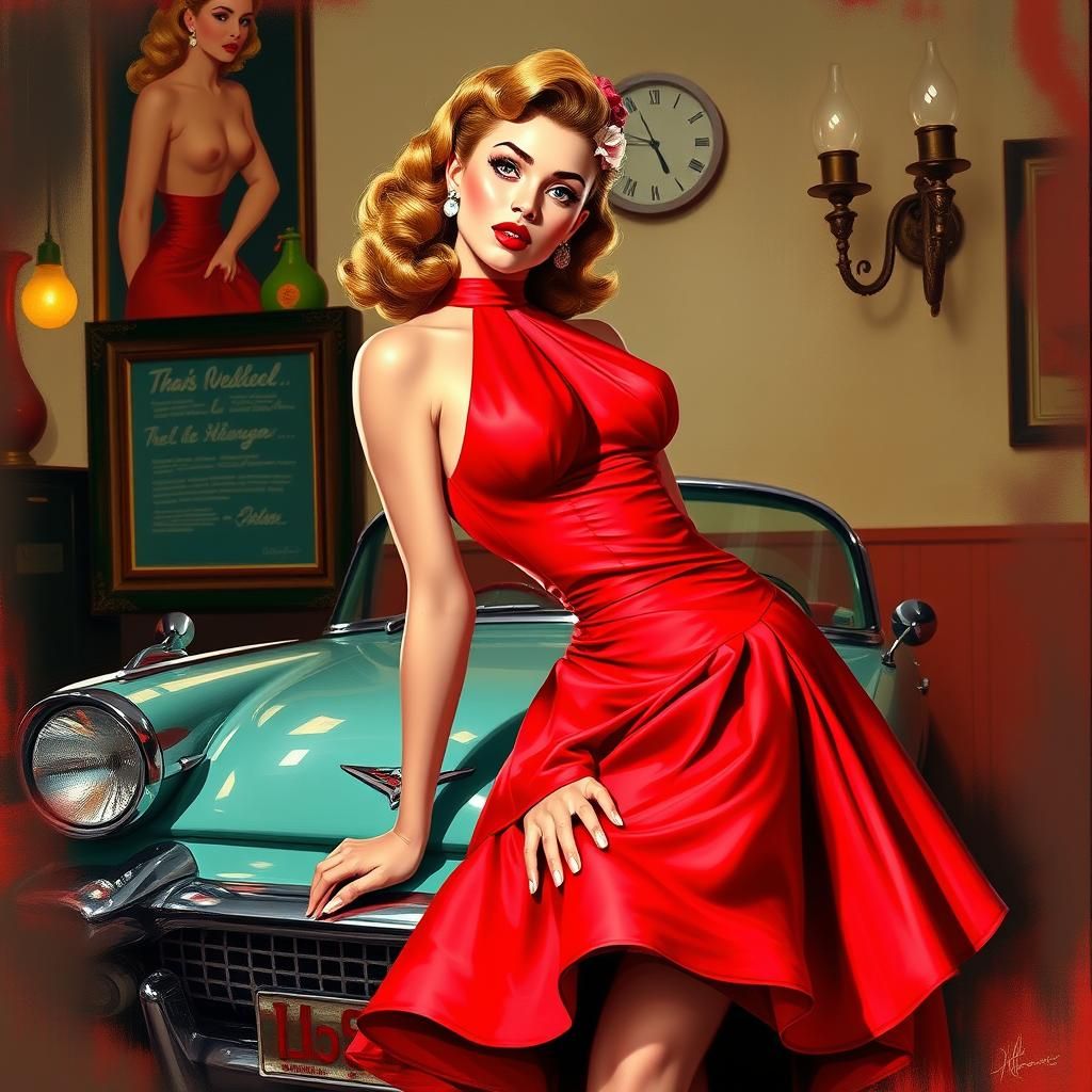 Classic Pin-Up Girl in Retro 1950s Style
