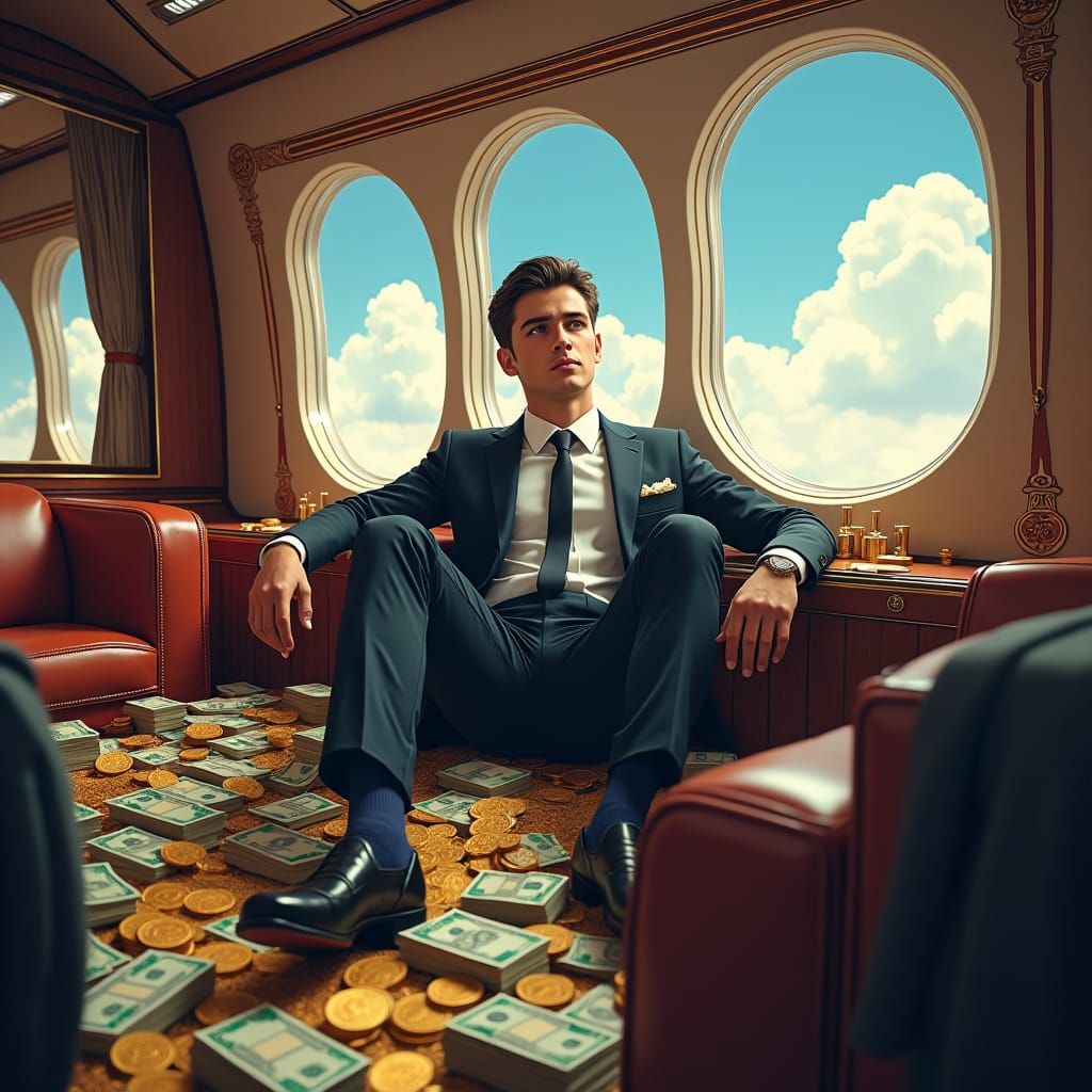 Lavish Airplane Cabin Scene in Detailed Matte Painting