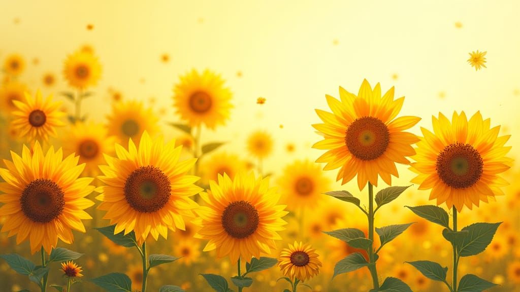 Golden Sunflowers Bloom in Whimsical Style