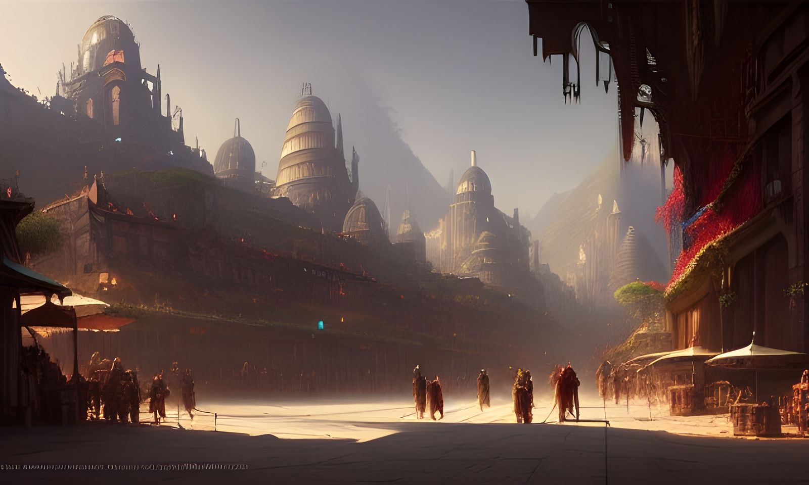 Fantasy Market Grand Entrance: Detailed Matte Painting