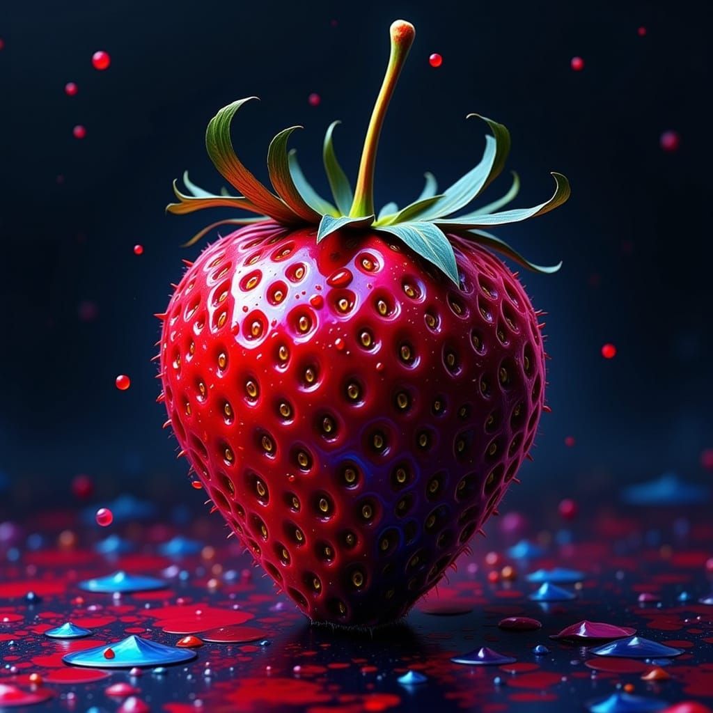 Heavy Metal Strawberry in Neon Futurism Style