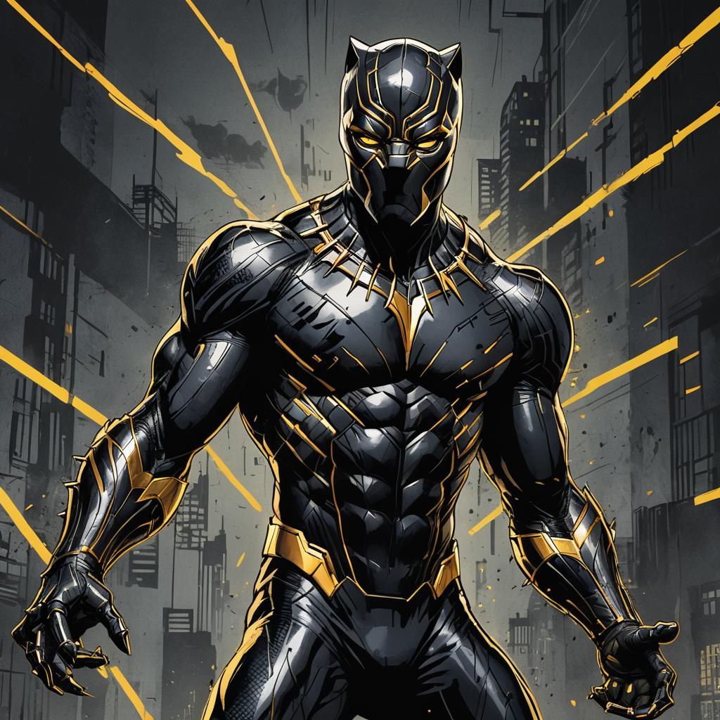 Gritty Comic Book Art: Black Panther in Stripes