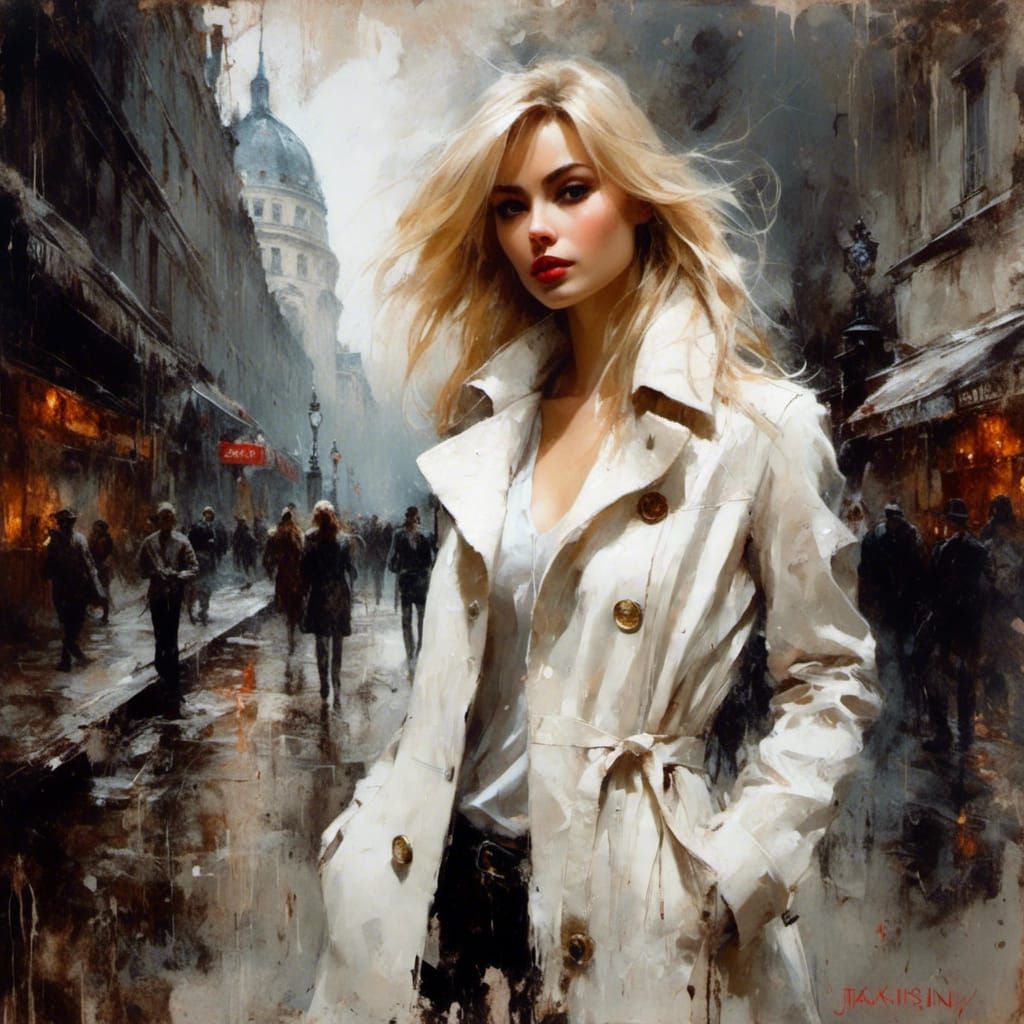 Blond Girl Portrait in Paris, Splash Art Style