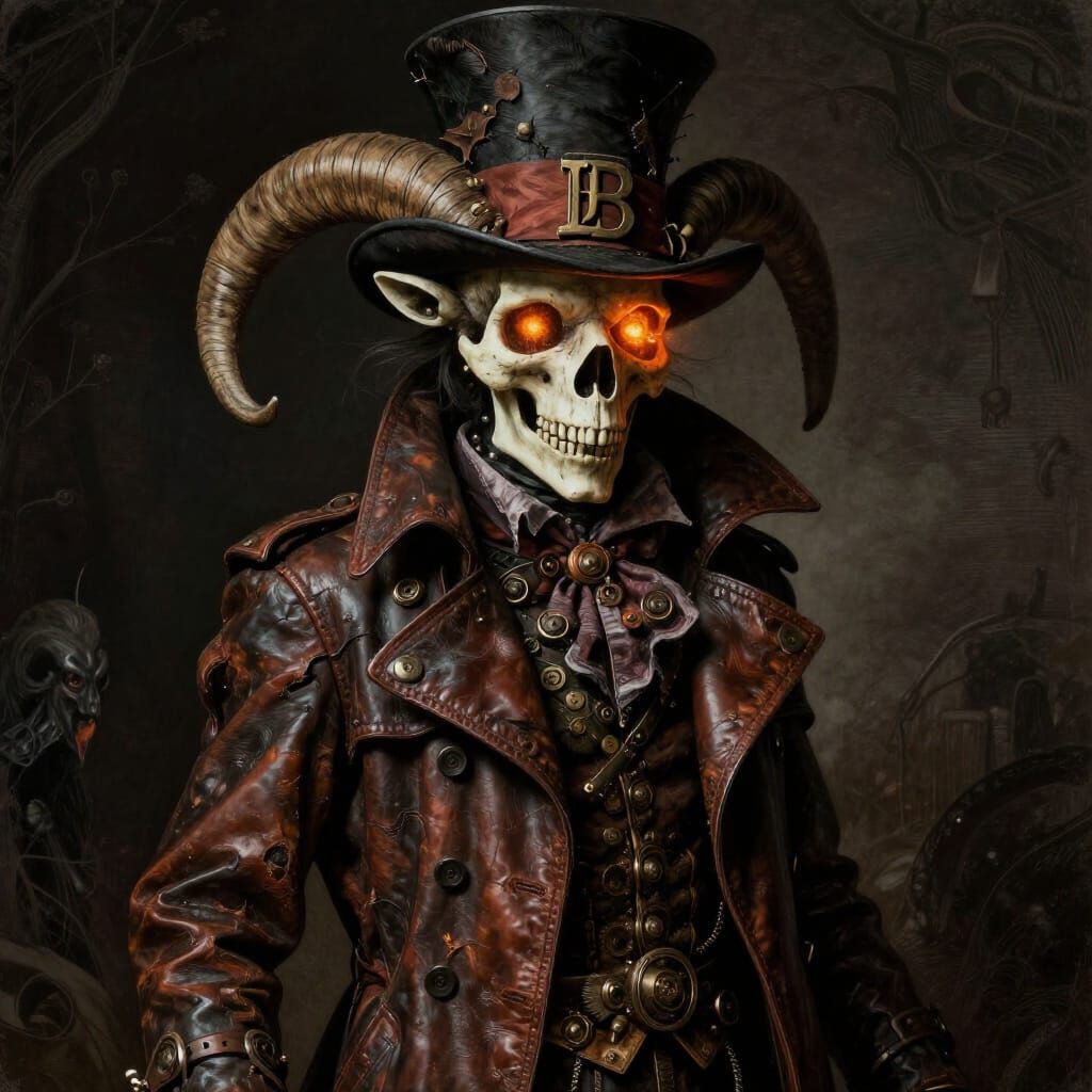 Gothic Steampunk Drifter with Skeletal Head