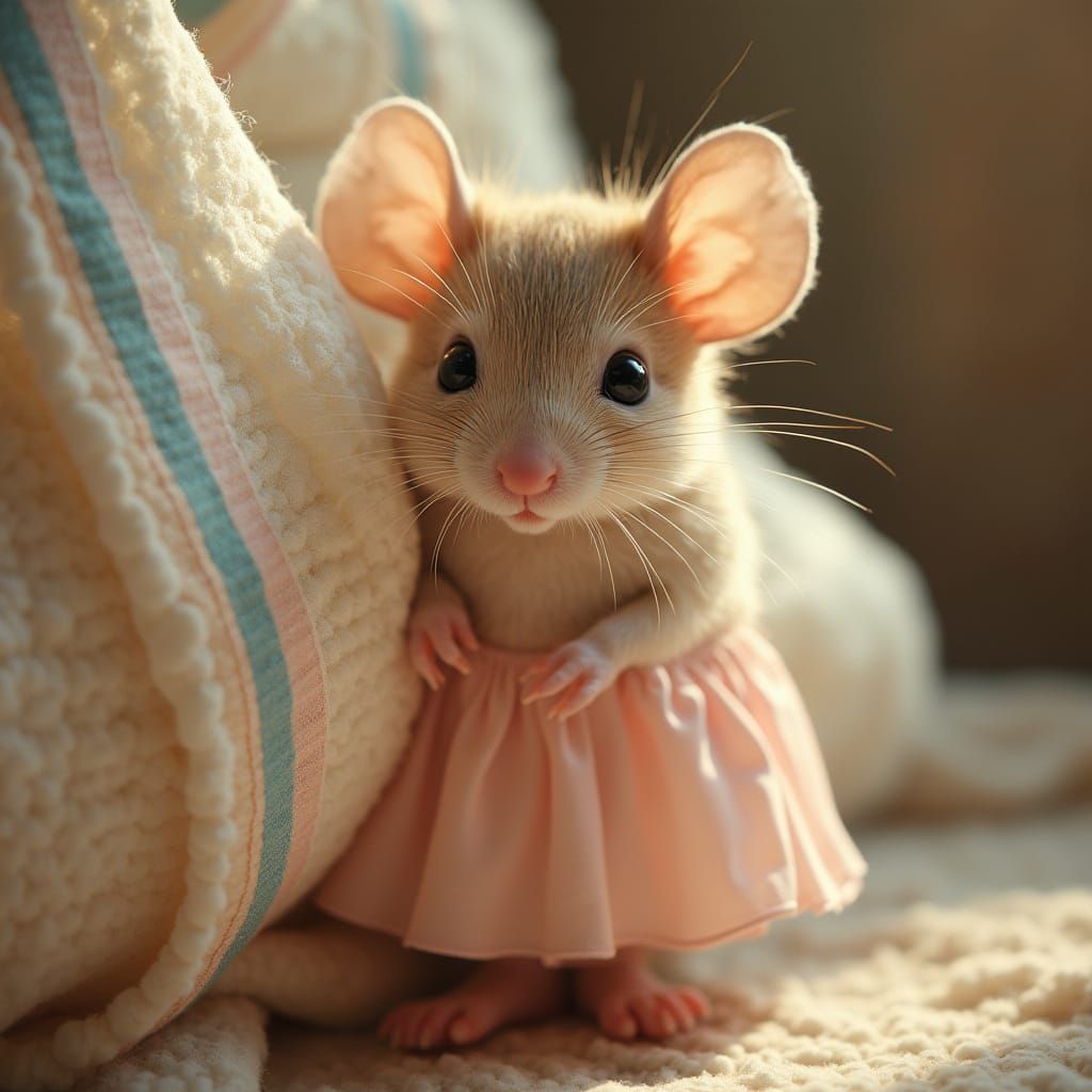 Timid Mouse Peeking from Behind Scarf, Cinematic Style