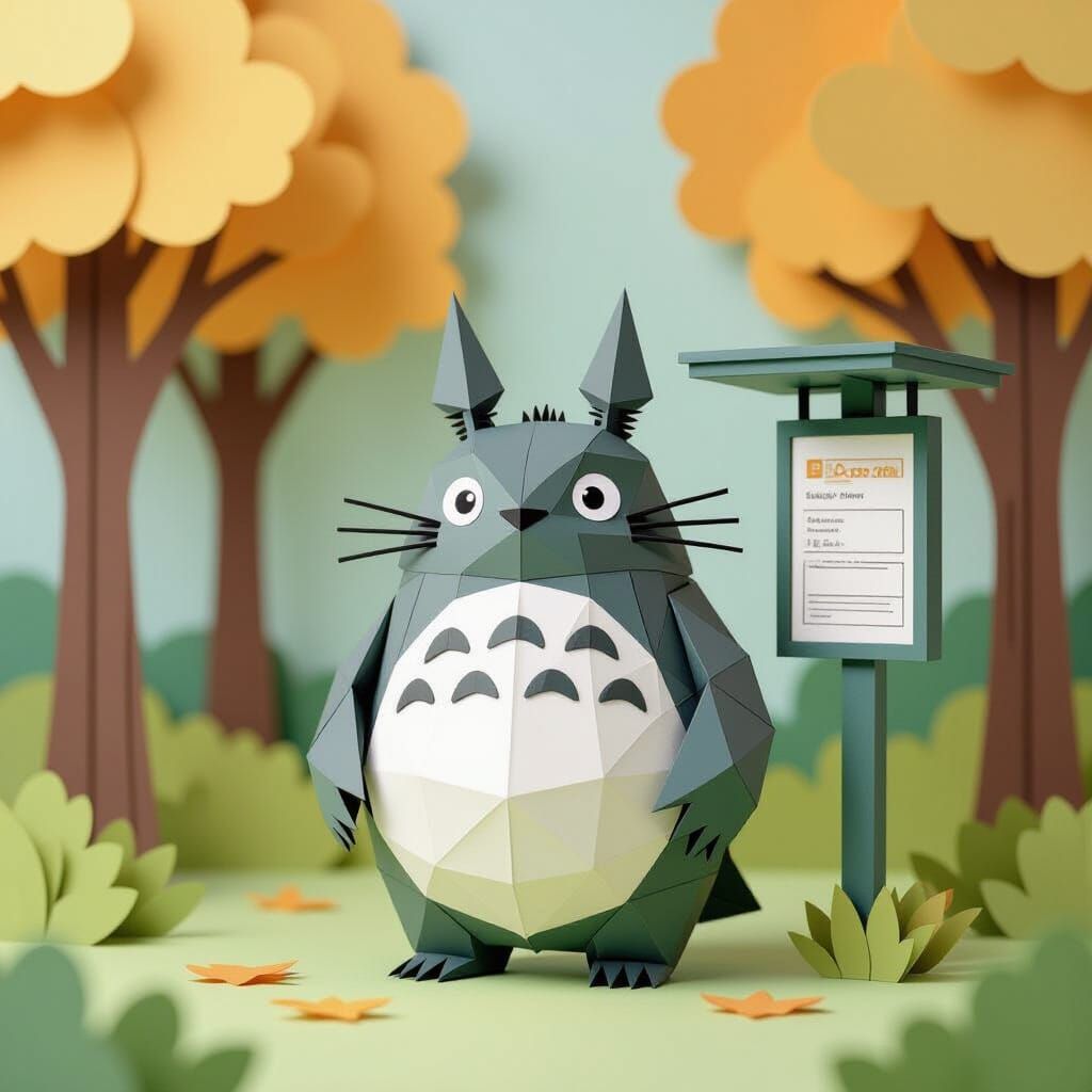 Origami Totoro at Paper Bus Stop