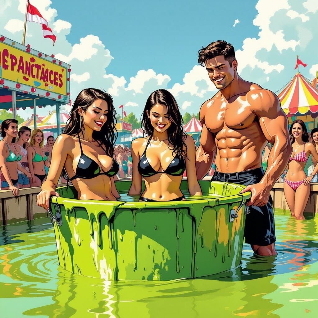 Women in Dunk Tank at Fairground in Comic Style