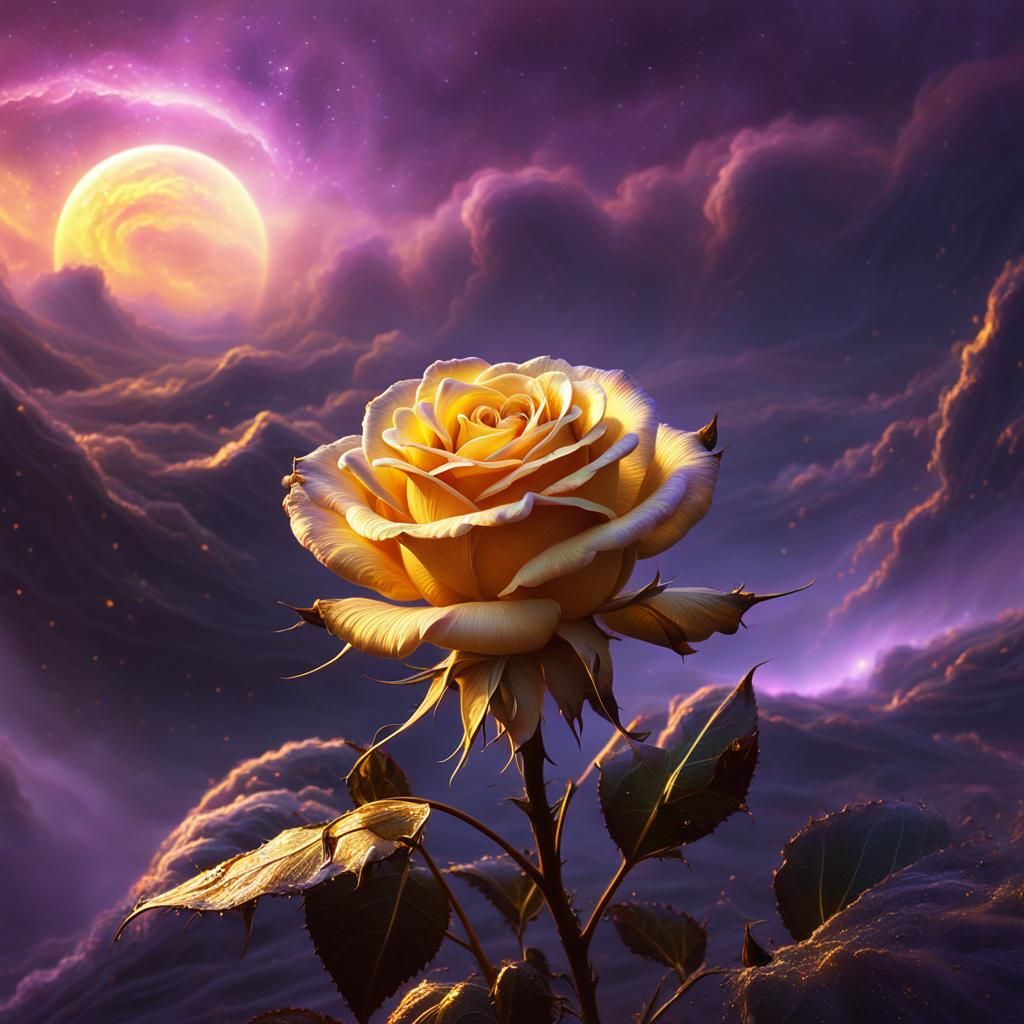 Golden Rose on Venus: Ethereal Digital Art