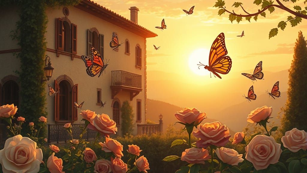 Italian Villa with Stained-Glass Butterflies in Rackham Styl...