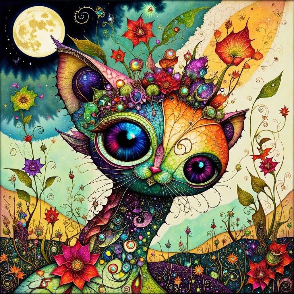 Whimsical Abstraction of Cosmic Forms and Feline Geometry