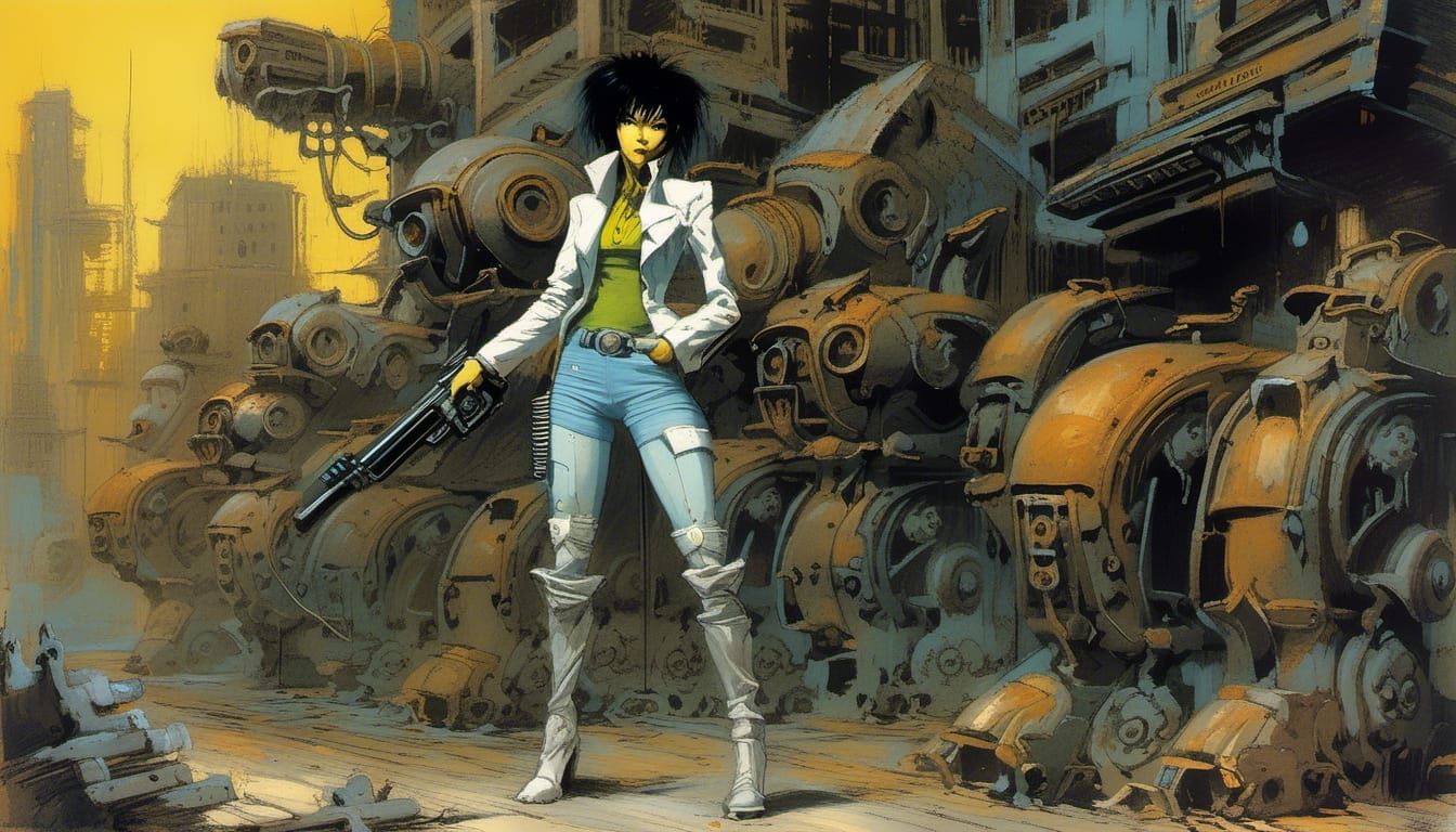 Cyberpunk Gangster Gunfight on Mars in Cyberpunk Style