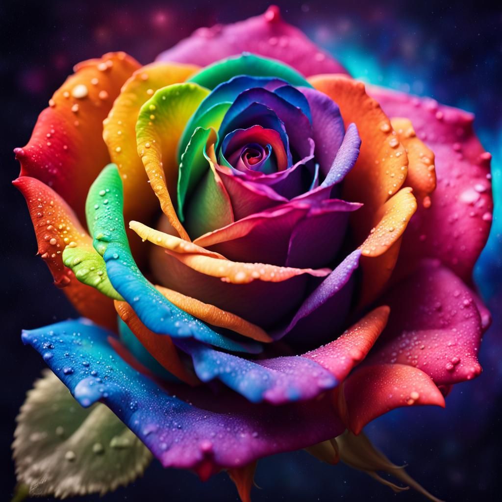 Rainbow Rose Against Outer Space in Splash Art Style