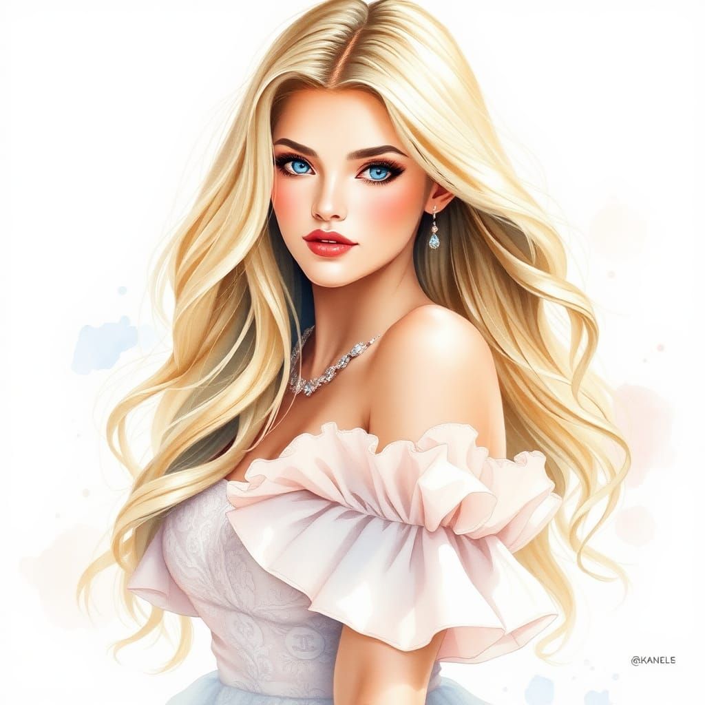 Watercolor Fashion Illustration of a Ukrainian-Venezuelan Wo...