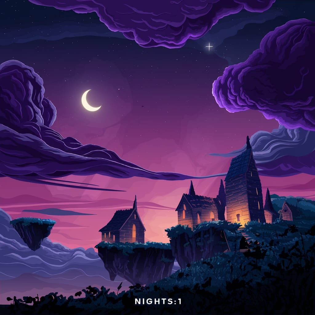 Fantastical Night Sky with Floating Islands in 8k