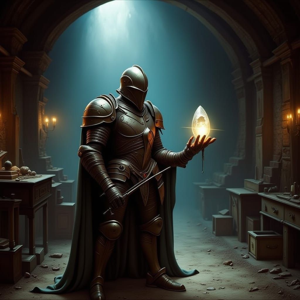 Knight with Alien Artifact in Baroque Armor