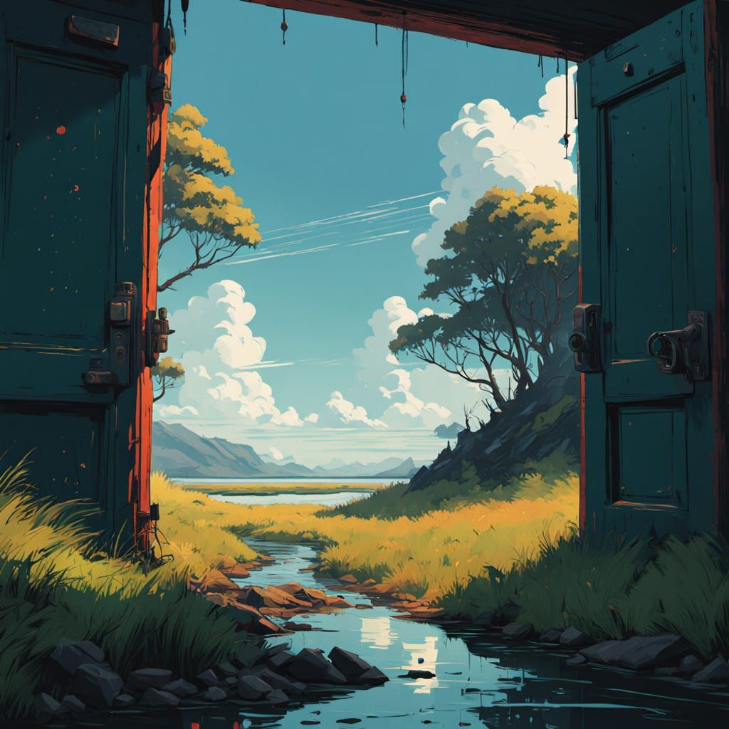 Majestic Door Set in Serene Landscape