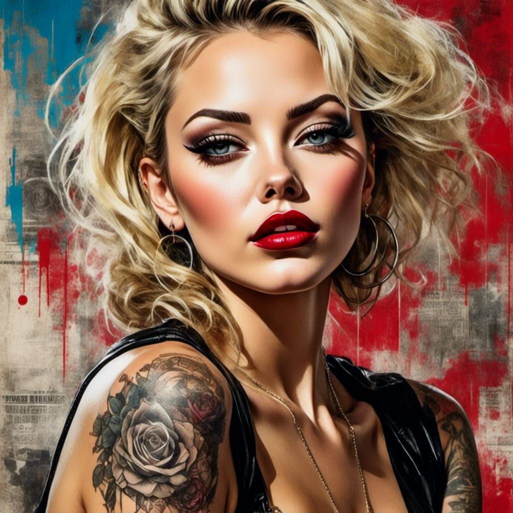 Retro Cyberpunk Pinup in Grunge Poster Style