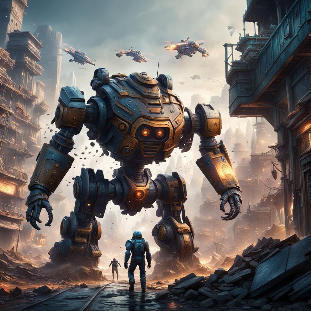 Epic Battle of Robots to Save Humanity in Vibrant Fantasy Ar...