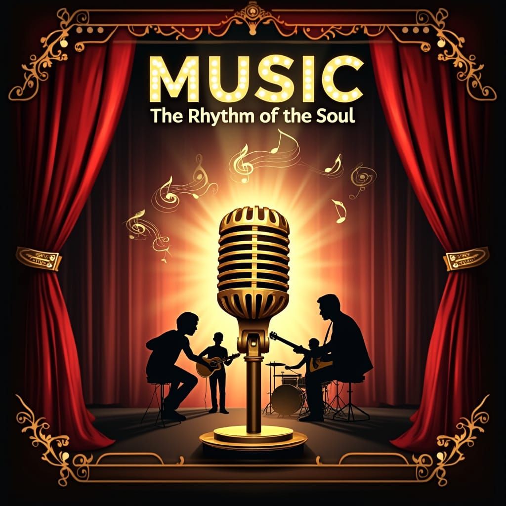 Golden Microphone on Stage Poster