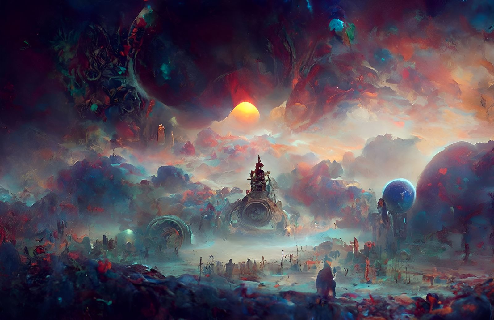 Surreal Solarpunk Landscape: Digital Matte Painting in 8K
