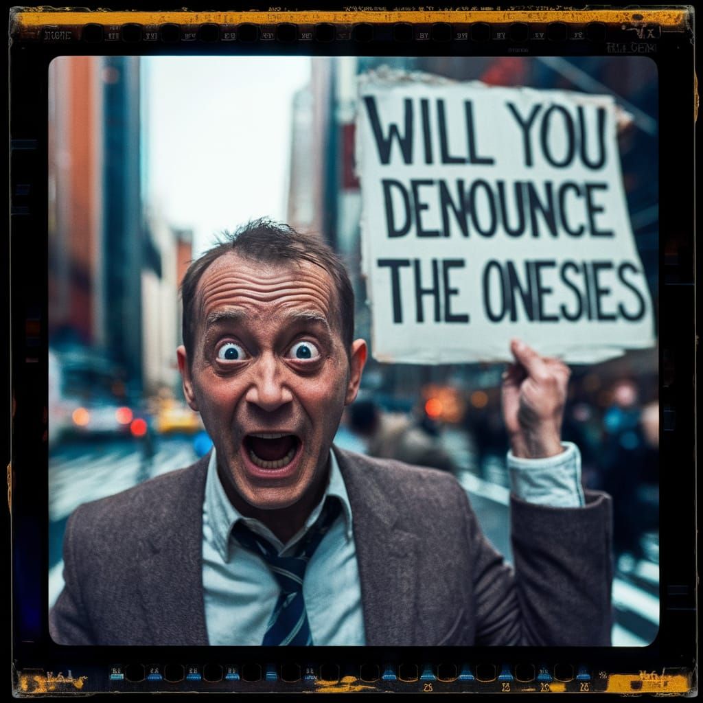 Cinematic Film Still of Old Man Yelling in NYC