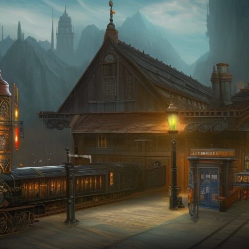 Fantastical Train Station in Detailed Matte Painting