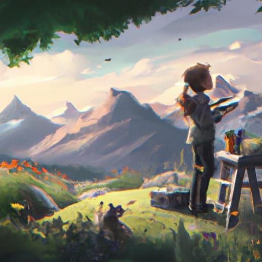 Girl's Epic Mountain Painting: Digital Matte Art