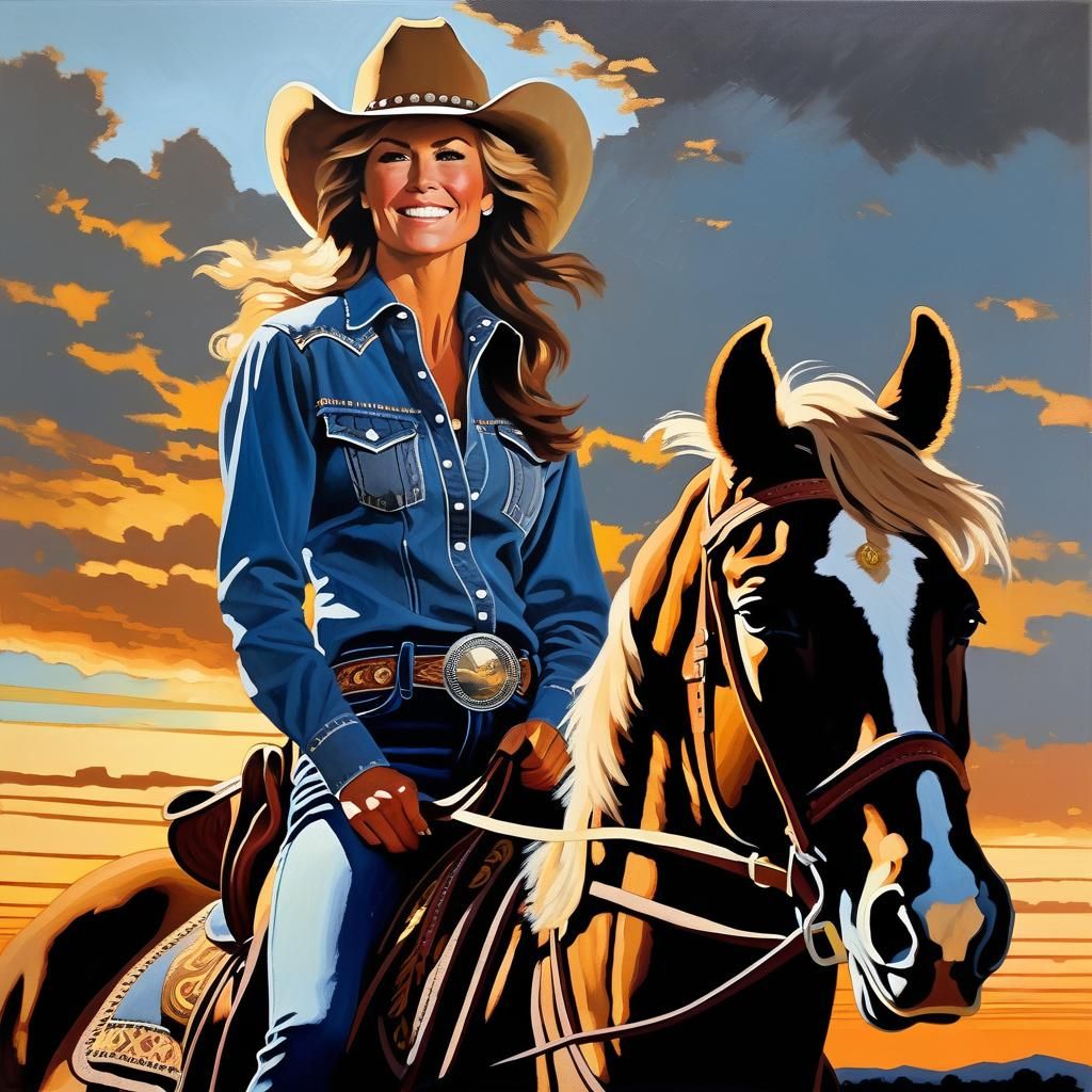 Cowgirl Portrait in Impressionistic Oil Painting Style