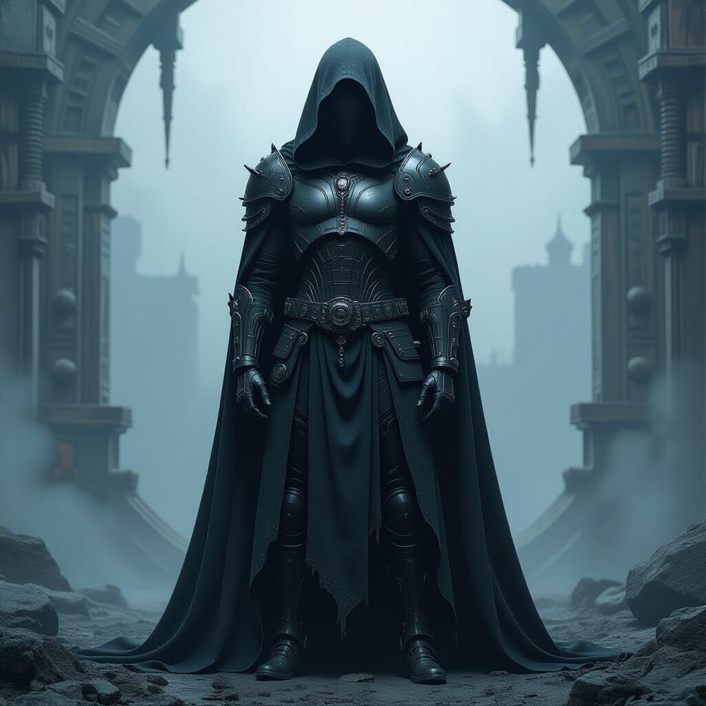 Ominous Biomechanical Figure in Dark Surrealist Style