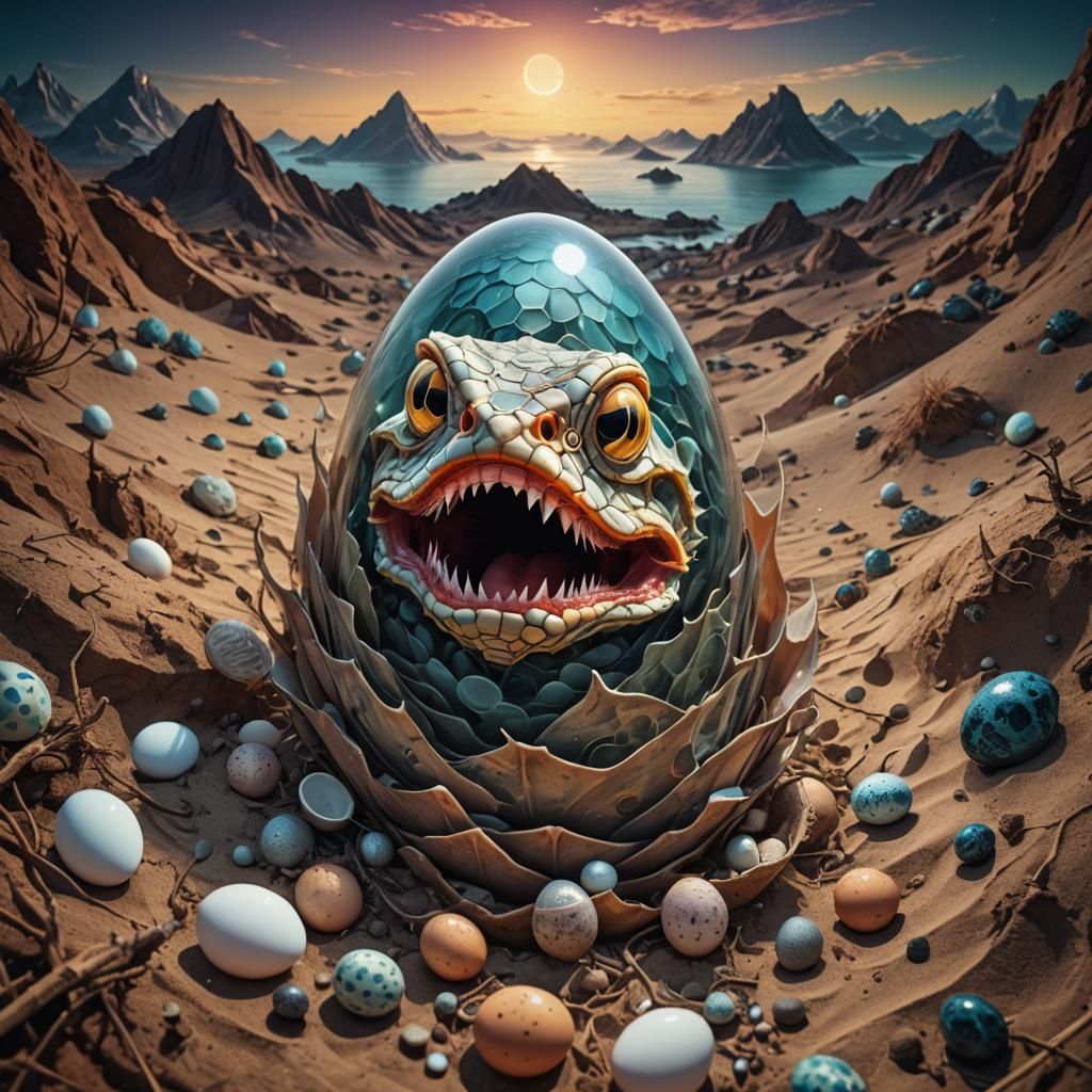 Viper Fish Hatching in Chromatic Surrealism