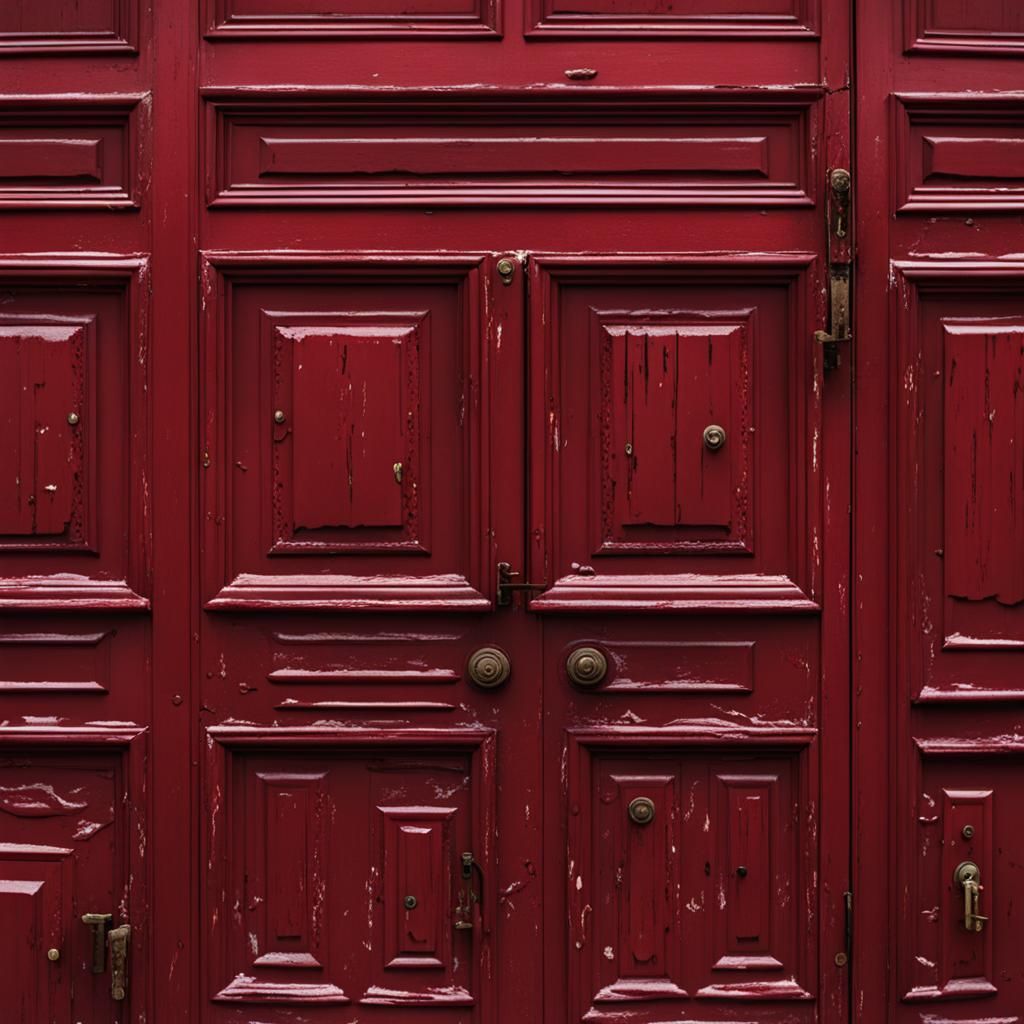 Dark Red Doors with Burn Marks