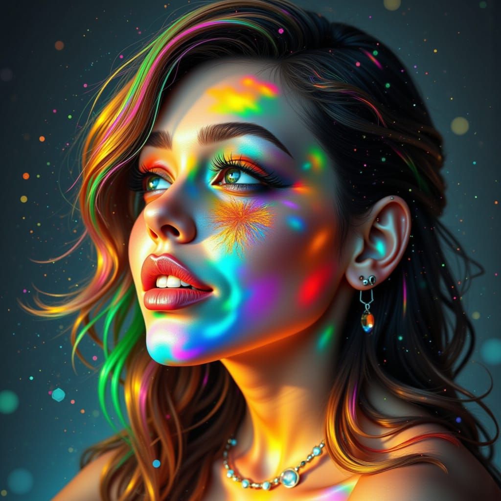 Rainbow Female Portrait in Glitch Art Style