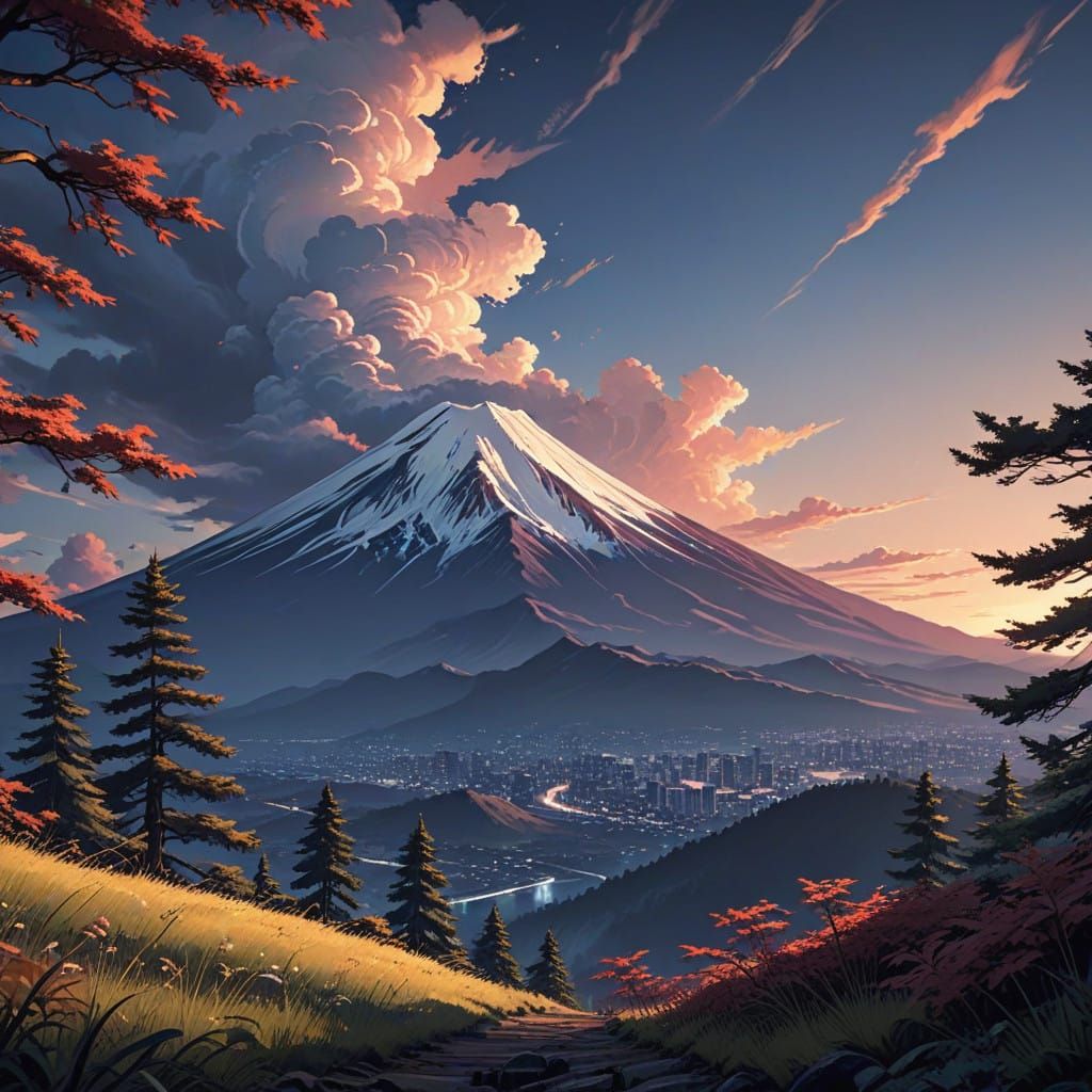 Epic Anime-Inspired Fuji Mountain Landscape