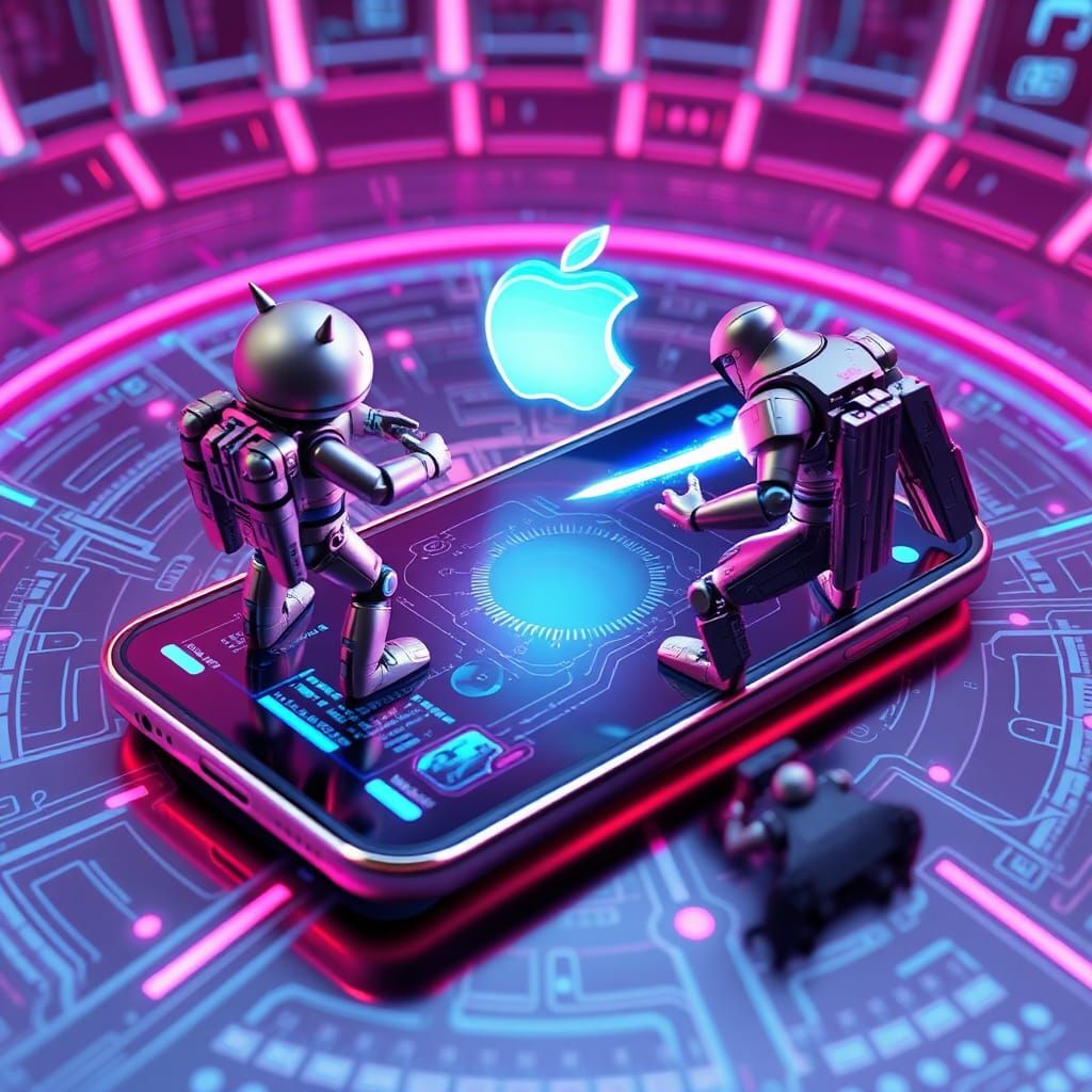 Futuristic Androids Battle in Neon Arena as 3D Art