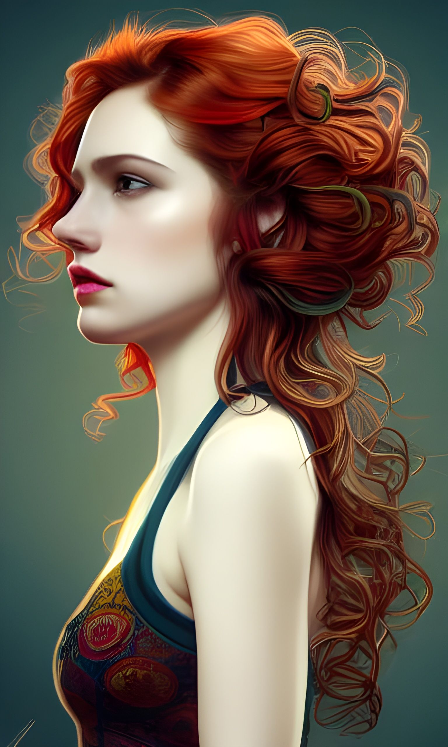 Defiant Punk Woman with Multicolored Curls